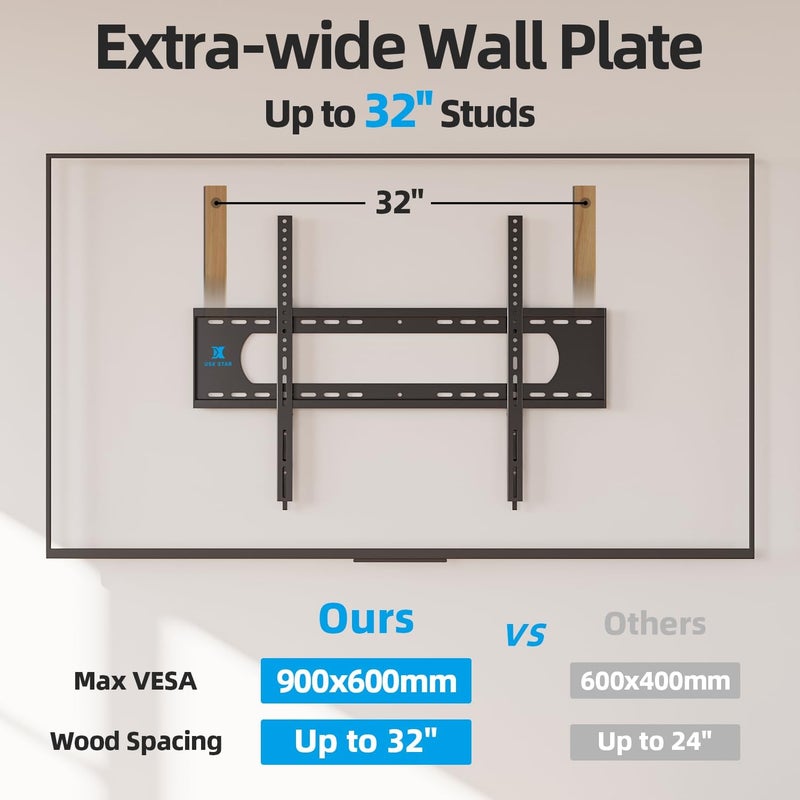 USX STAR 85 86 98 100 inch Heavy Duty TV Wall Mount for 55-120 inch Large TVs up to 220 LBS & 900x600mm Vesa, Ultra Slim Fixed TV Mount, Low-Profile TVS Bracket, 16" 24" 32" Wood Stud, Fit Most 65+ 75+ 120 TVs - Image 4